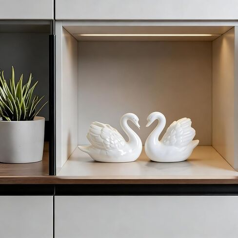 2 Pieces White Black Swan Sculpture Decor, Elegant Ceramic Swan Couple Figurine Statue for Home Office Decor Living Room Shelves Fireplace Coffee Table Decor in Saudi Arabia