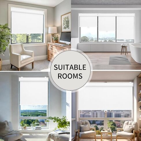 100% Blackout Indoor Cordless Roller Shades for Windows,Room Darkening Rolled Up Blinds with Spring System,Thermal Insulated UV Protection Waterproof Fabric for Home Office (White,34"W x 72"H) in Kuwait