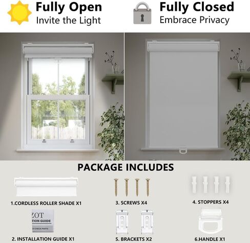 100% Blackout Indoor Cordless Roller Shades for Windows,Room Darkening Rolled Up Blinds with Spring System,Thermal Insulated UV Protection Waterproof Fabric for Home Office (White,34"W x 72"H) in Kuwait