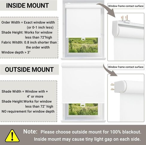 100% Blackout Indoor Cordless Roller Shades for Windows,Room Darkening Rolled Up Blinds with Spring System,Thermal Insulated UV Protection Waterproof Fabric for Home Office (White,34"W x 72"H) in Kuwait
