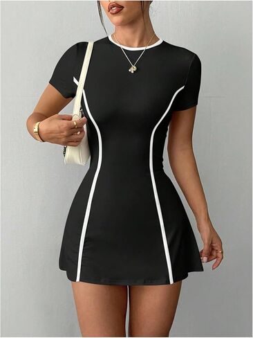 WDIRARA Women's Tennis Dress Workout Athletic Short Sleeve Golf Dresses with Shorts in Kuwait