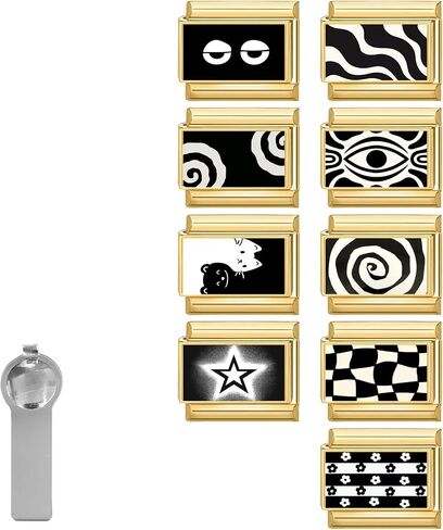 Italian Charms Gold Black Eye Mysterious 9Pcs Charms Set 9mm Italian Modular Charm Bracelet DIY Module Jewelry Gifts for Women Heart Black in Kuwait