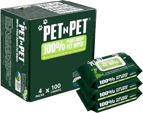 PET N PET 100 ٪ مناديل الكلاب النباتية القائمة على الكفوف والمؤخرة ، 400 تهم مناديات حيوانات أليف غير معقولة غير معقولة ، 8 "× 8" in Kuwait