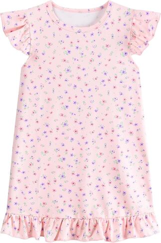 Little Hand Girls Nightgowns Sleepwear Ruffle Short Sleeve Butterfly Pajama Dress Soft Casual Sleepshirt for Kids 2-9 Years in Kuwait