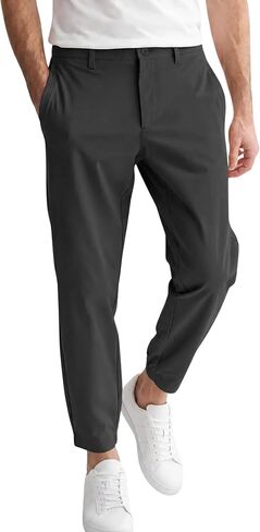 Runcati Mens Stretch Golf Pants Casual Slim Fit Cropped Tapered Dress Pants Elastic Waist Lightweight Trousers in Kuwait