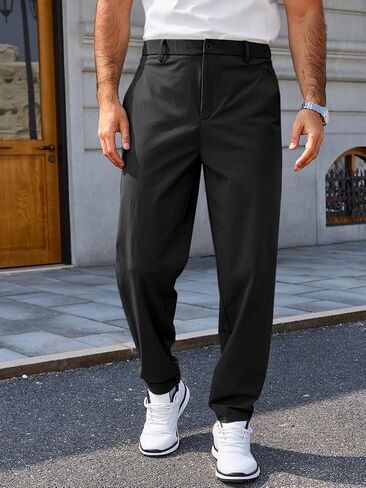 Runcati Mens Stretch Golf Pants Casual Slim Fit Cropped Tapered Dress Pants Elastic Waist Lightweight Trousers in Kuwait