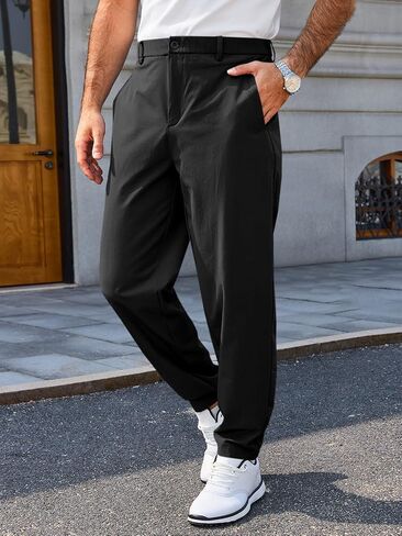 Runcati Mens Stretch Golf Pants Casual Slim Fit Cropped Tapered Dress Pants Elastic Waist Lightweight Trousers in Kuwait