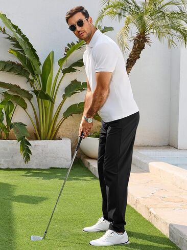 Runcati Mens Stretch Golf Pants Casual Slim Fit Cropped Tapered Dress Pants Elastic Waist Lightweight Trousers in Kuwait