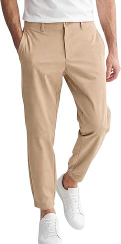 Runcati Mens Stretch Golf Pants Casual Slim Fit Cropped Tapered Dress Pants Elastic Waist Lightweight Trousers in Kuwait