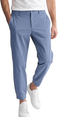 Runcati Mens Stretch Golf Pants Casual Slim Fit Cropped Tapered Dress Pants Elastic Waist Lightweight Trousers in Kuwait