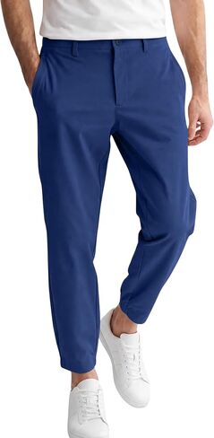 Runcati Mens Stretch Golf Pants Casual Slim Fit Cropped Tapered Dress Pants Elastic Waist Lightweight Trousers in Kuwait