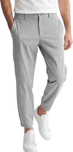 Runcati Mens Stretch Golf Pants Casual Slim Fit Cropped Tapered Dress Pants Elastic Waist Lightweight Trousers in Kuwait