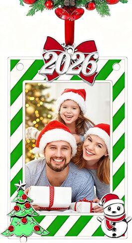 FKOG 2024 Picture Frame Christmas Ornament, Family Senior Sports School Wedding Vacation Photo Frame Xmas Tree Hanging Ornament Decor for Couples Family -Two Ways to Use (Green 2) in Kuwait