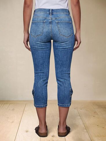 Flamingals Capri Jeans for Women Mid Rise Skinny Leg Bow Decor Split Side Stretchy Denim Capris Cute Y2K Summer Jeans in Kuwait