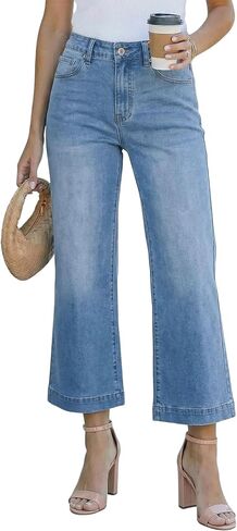 SANMM Jeans for Women High Waisted Wide Leg Flare Jean Cropped Denim Pants Stretchy with Pockets in Saudi Arabia