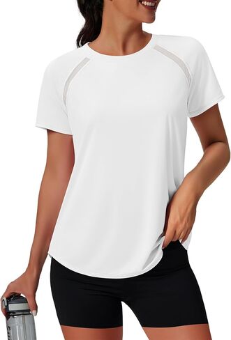 NIASHOT Womens Workout Tops Short Sleeve Yoga Pilates Outfits Athletic Gym Running UV Protection Shirts with Mesh in Kuwait