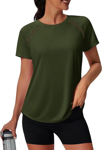 NIASHOT Womens Workout Tops Short Sleeve Yoga Pilates Outfits Athletic Gym Running UV Protection Shirts with Mesh in Kuwait