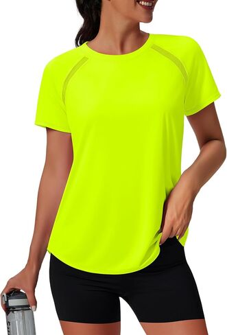 NIASHOT Womens Workout Tops Short Sleeve Yoga Pilates Outfits Athletic Gym Running UV Protection Shirts with Mesh in Kuwait