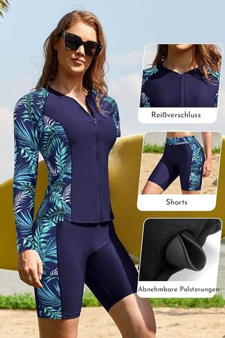 SHEKINI Women's 3 Piece Long Sleeve Zip Up Rash Guard Swimsuit with Boyshorts & Sports Bikini Top in Kuwait