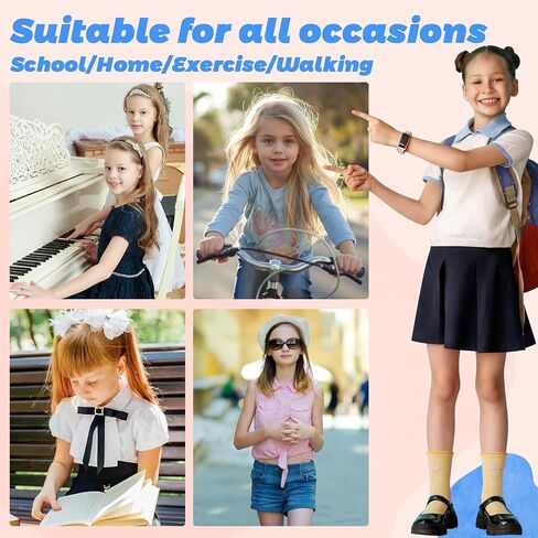 8 Pairs Girls Kids Ruffle Socks, Colorful Cute Frilly Grip Cotton Crew Socks with Bow, Uniform School Dress Non-slip Bubble Cuff Sock for Girls 9-12 Years in Kuwait