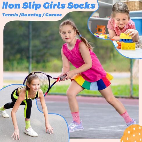 8 Pairs Girls Kids Ruffle Socks, Colorful Cute Frilly Grip Cotton Crew Socks with Bow, Uniform School Dress Non-slip Bubble Cuff Sock for Girls 9-12 Years in Kuwait