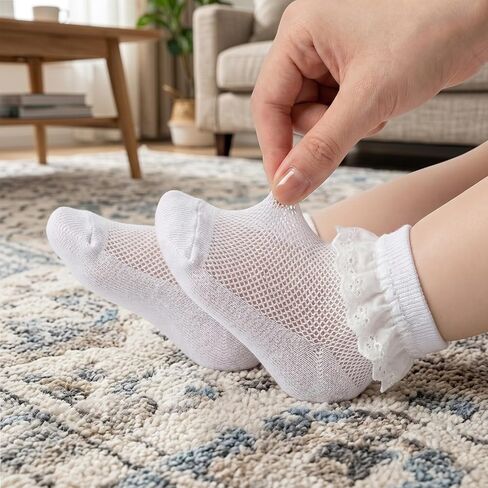 4 Pairs Ruffle White Lace Frilly Socks Cute Socks for Toddler Girls Little Girls Eyelet Ankle Cotton Sock 2-4Y Princess Dress Sock in Saudi Arabia