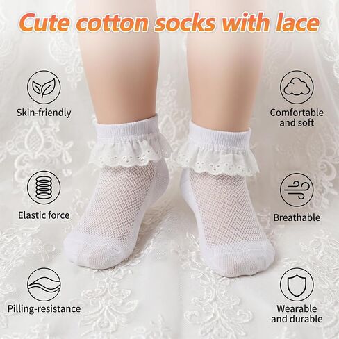 4 Pairs Ruffle White Lace Frilly Socks Cute Socks for Toddler Girls Little Girls Eyelet Ankle Cotton Sock 2-4Y Princess Dress Sock in Saudi Arabia