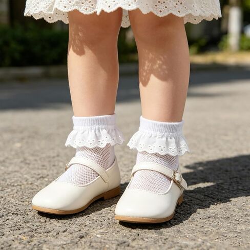 4 Pairs Ruffle White Lace Frilly Socks Cute Socks for Toddler Girls Little Girls Eyelet Ankle Cotton Sock 2-4Y Princess Dress Sock in Saudi Arabia