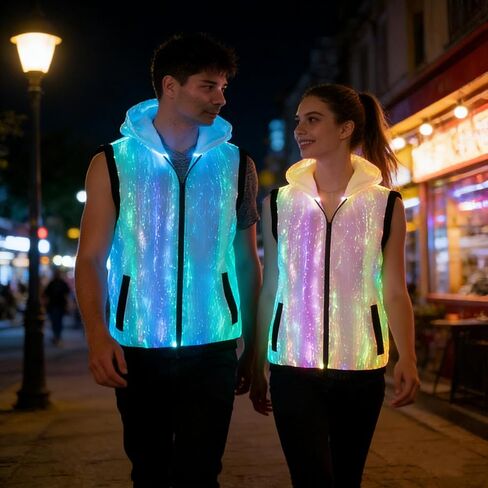 GLITCHCORE LED Fiber Optic Vest, Light Up Luminous Rave Outfit for Men Women, 7-Color Changing Glow Clothing for Club, Party & Halloween in Saudi Arabia