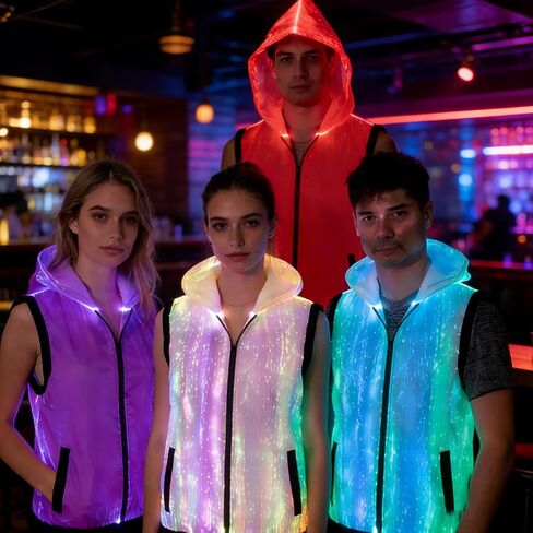 GLITCHCORE LED Fiber Optic Vest, Light Up Luminous Rave Outfit for Men Women, 7-Color Changing Glow Clothing for Club, Party & Halloween in Saudi Arabia