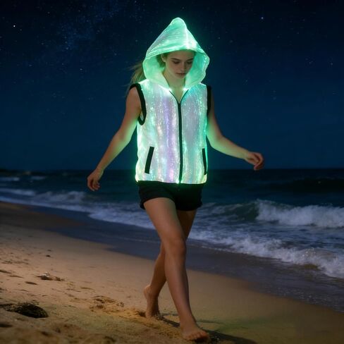 GLITCHCORE LED Fiber Optic Vest, Light Up Luminous Rave Outfit for Men Women, 7-Color Changing Glow Clothing for Club, Party & Halloween in Saudi Arabia