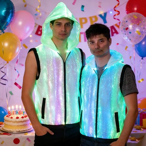 GLITCHCORE LED Fiber Optic Vest, Light Up Luminous Rave Outfit for Men Women, 7-Color Changing Glow Clothing for Club, Party & Halloween in Saudi Arabia