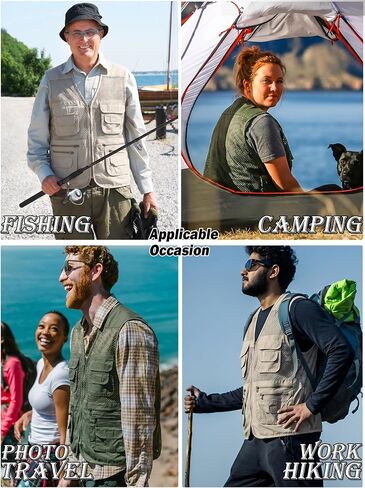 Men's Fishing Vest Utility Multi-Pockets Lightweight Outdoor Hiking Travel Safari Photography Unisex Mesh Cargo Vest in Saudi Arabia