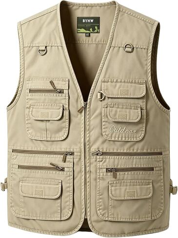 Men's Fishing Vest with Multi Pockets Outdoor Utility Work Safari Costume Travel Photo Cargo Vest Tactical Jacket in Saudi Arabia