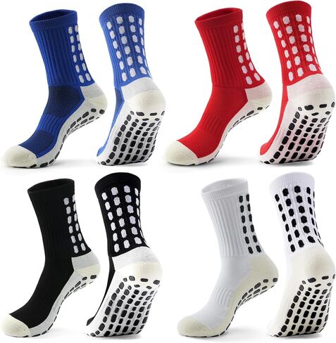 ZXOLDZX 4 Pairs Men's Soccer Socks with Grip Pads Non-Slip Football Basketball Sports Grip Soccer Socks for Men Women in Saudi Arabia