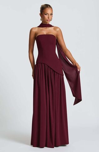 Strapless Bridesmaid Dresses for Women Long Scarf Ruched Chiffon Formal Wedding Guest Dress with Slit in Saudi Arabia
