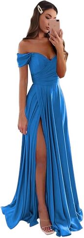 Satin Bridesmaid Dresses for Wedding V Neck Pleated Off The Shoulder Prom Formal Dresses in Saudi Arabia