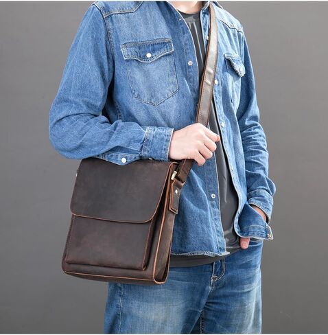 Genuine Leather Messenger Bags Mens Shoulder Crossbody purse Work Business Vintage lager Capacity in Kuwait