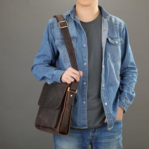 Genuine Leather Messenger Bags Mens Shoulder Crossbody purse Work Business Vintage lager Capacity in Kuwait