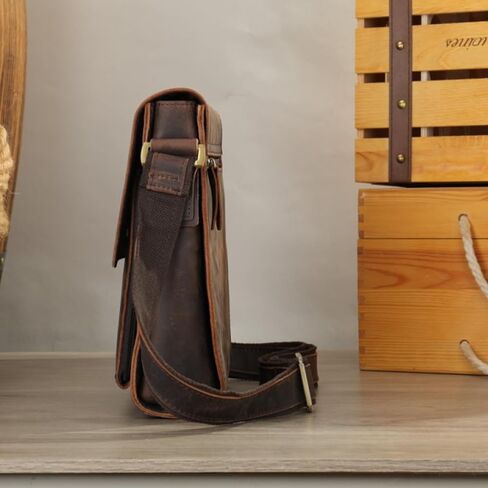 Genuine Leather Messenger Bags Mens Shoulder Crossbody purse Work Business Vintage lager Capacity in Kuwait