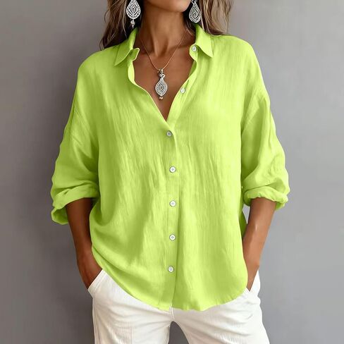 Button Down Shirt for Women Spring Summer Long Sleeve Business Casual Blouses Roll-up Sleeve Collared Tunic Top in Kuwait