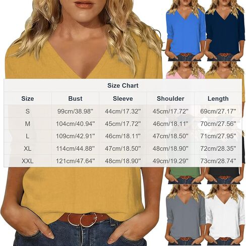 Summer Blouses for Women 3/4 Sleeve V Neck Shirts Cotton Linen Casual Dressy Solid Color Tunic Tops 2026 in Kuwait