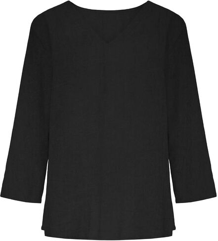 Summer Blouses for Women 3/4 Sleeve V Neck Shirts Cotton Linen Casual Dressy Solid Color Tunic Tops 2026 in Kuwait