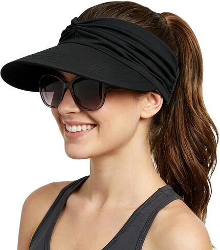 2026 NEW Women's UPF 50+ UV Protection Sun Visor Hat Wide Brim Lightweight Foldable Ponytail Cap Beach Outdoor in Kuwait