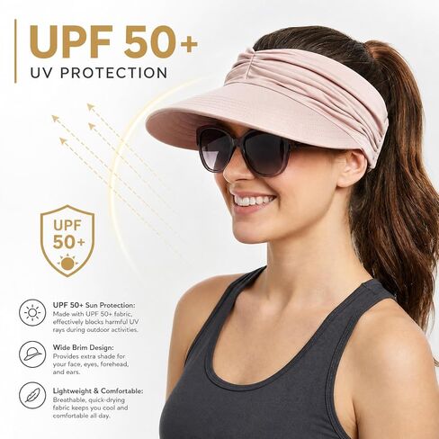 2026 NEW Women's UPF 50+ UV Protection Sun Visor Hat Wide Brim Lightweight Foldable Ponytail Cap Beach Outdoor in Kuwait