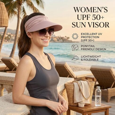 2026 NEW Women's UPF 50+ UV Protection Sun Visor Hat Wide Brim Lightweight Foldable Ponytail Cap Beach Outdoor in Kuwait