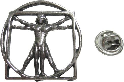 Kiola Designs Silver Toned Leonardo Da Vinci Vitruvian Man Outline Lapel Pin in Kuwait