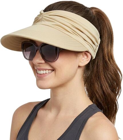 2026 NEW Women's UPF 50+ UV Protection Sun Visor Hat Wide Brim Lightweight Foldable Ponytail Cap Beach Outdoor in Saudi Arabia