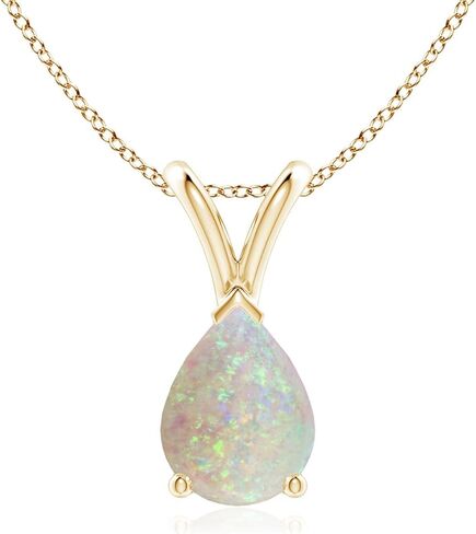 Angara Natural Opal Solitaire Pendant for Women | Pear Shape Opal Solitaire Pendant Necklace in 14K Solid Gold/Silver/Platinum With 18" Chain | October Birthday, Anniversary, Gemstone Jewelry Gift in Kuwait