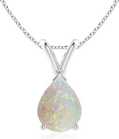 Angara Natural Opal Solitaire Pendant for Women | Pear Shape Opal Solitaire Pendant Necklace in 14K Solid Gold/Silver/Platinum With 18" Chain | October Birthday, Anniversary, Gemstone Jewelry Gift in Kuwait